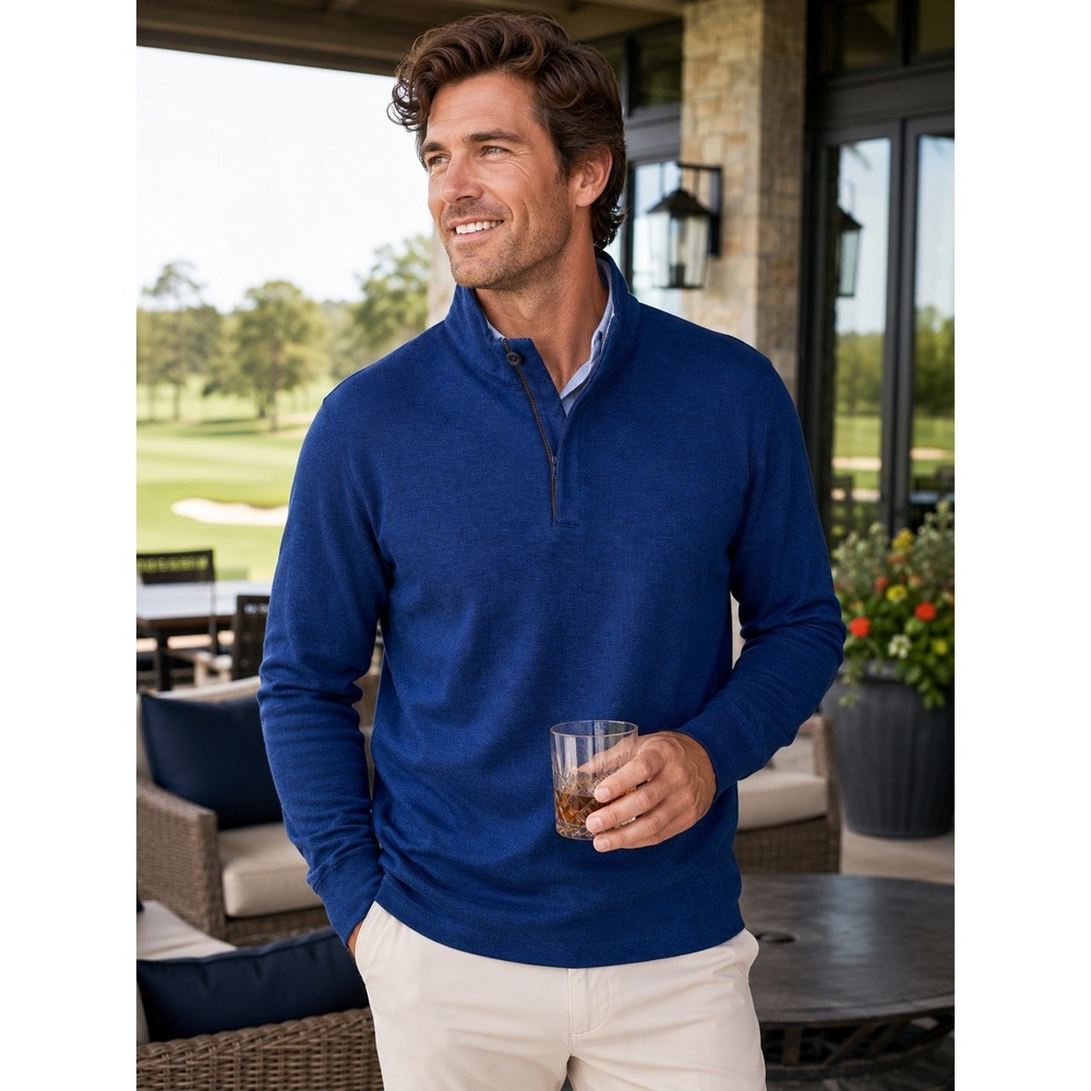 johnnie-O Emerson Mens Large Navy 1/4 Zip Pullover Mock Neck Stretch Golf Top